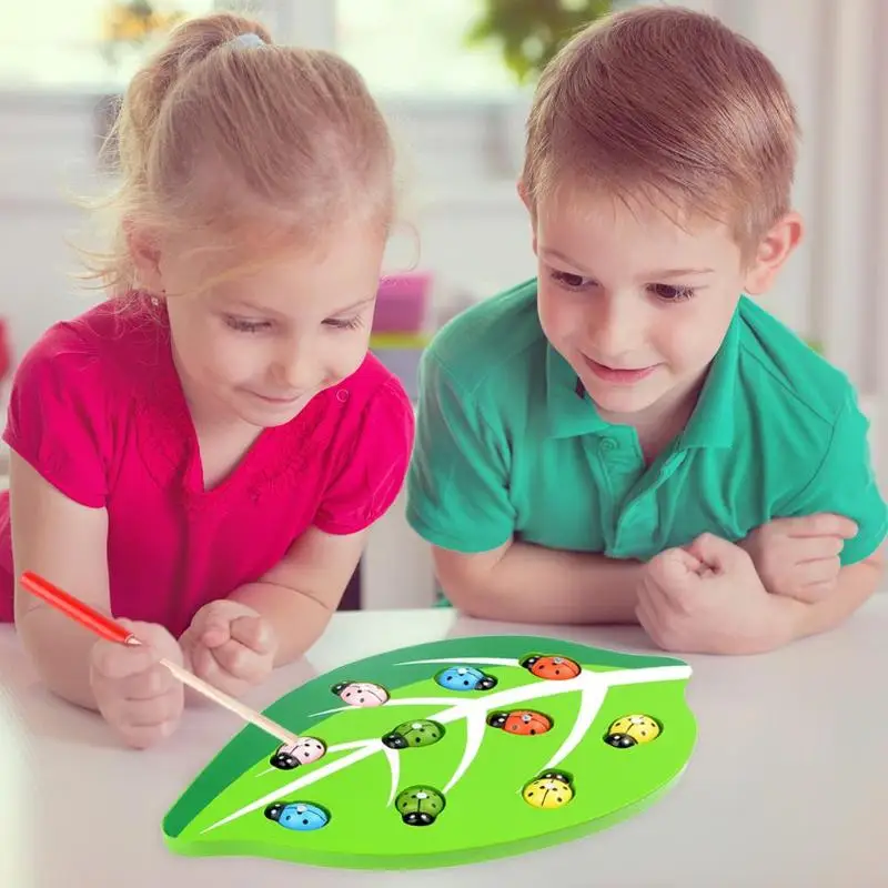 Деревянная Магнитная Божья коровка ловить насекомое цветная форма