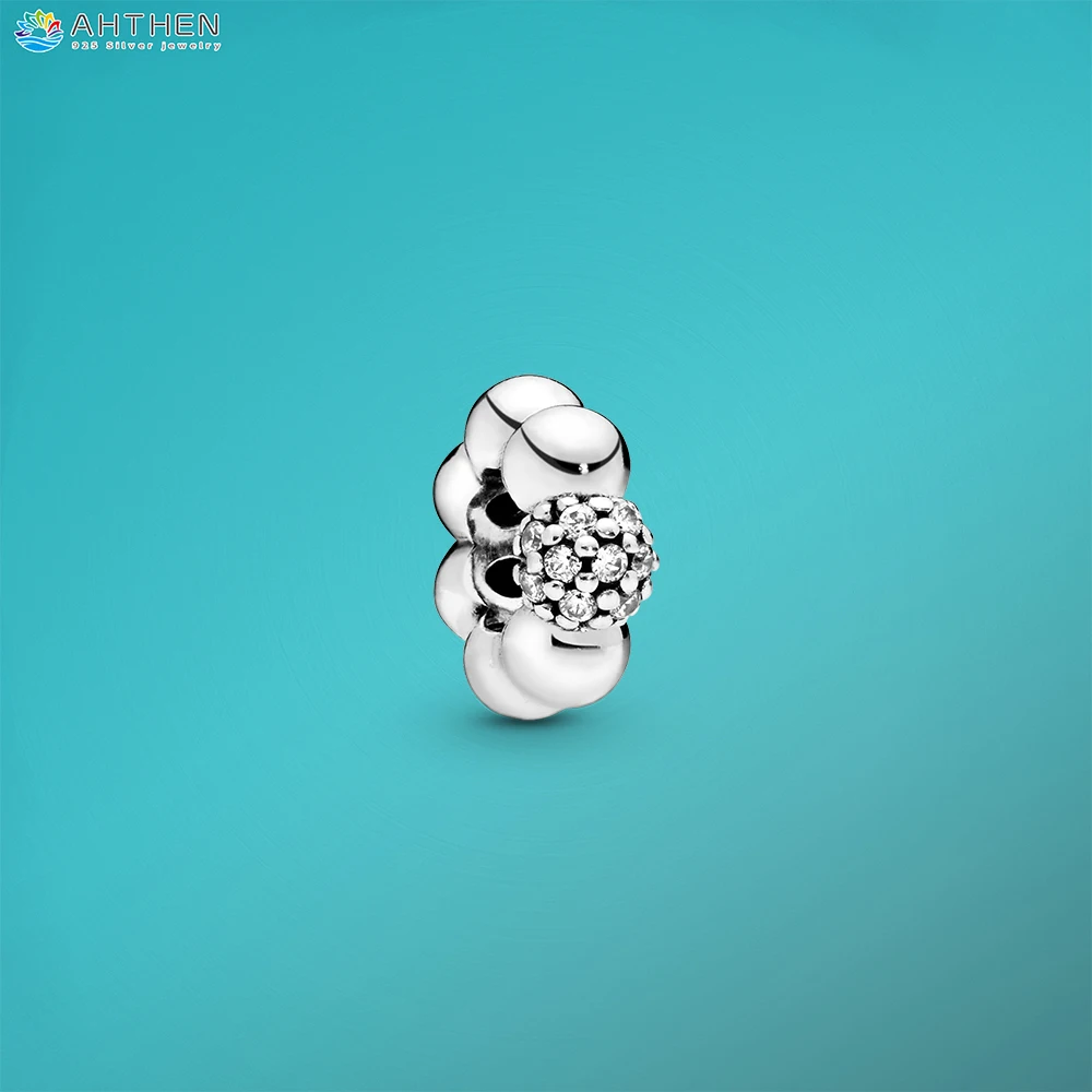 

Ahthen 925 Sterling Silver Beads Polished & Pave Bead Space Charms fit Original Pandora Bracelets Women Jewelry Making Girl Gift