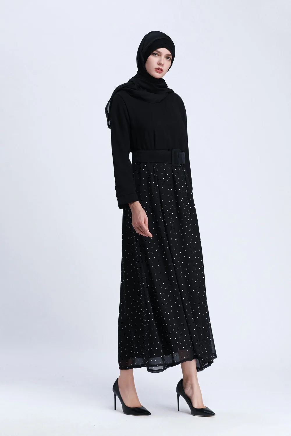 Женское длинное платье Abaya кимоно в черный горошек длинный кардиган одежда для