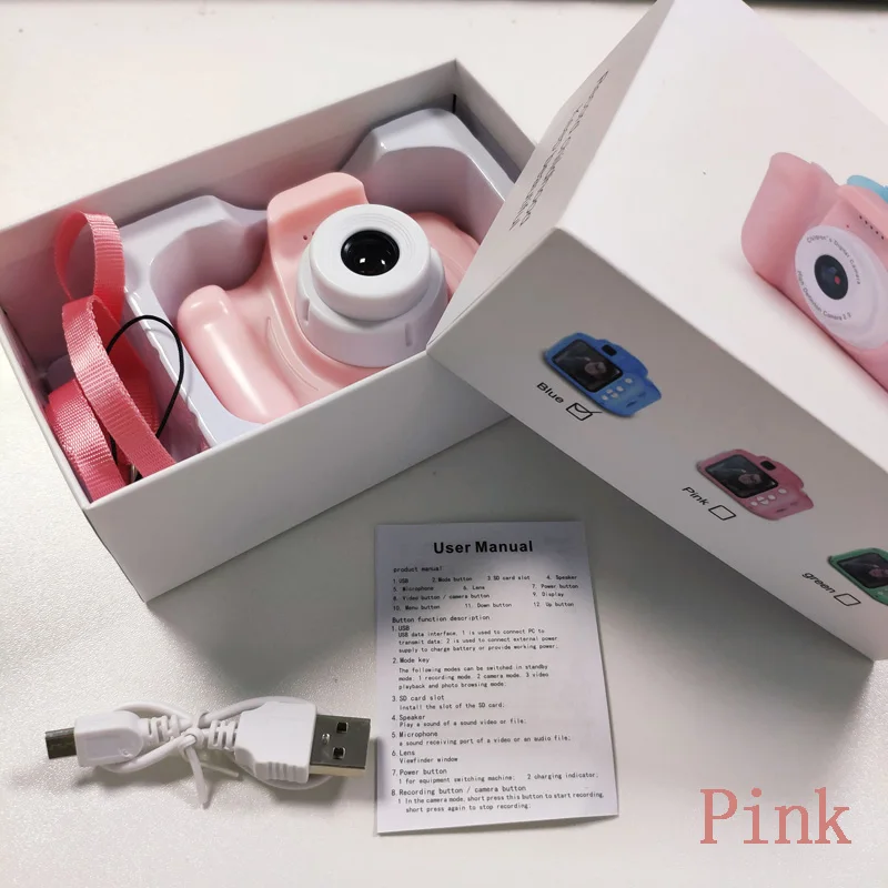 Pink With Box Цифровая мини-камера игрушки 2 дюймов HD экран заряжаемый дети мультфильм милые детские игрушки наружная Фотография реквизит для ребенка день рождения - Цвет: Pink With Box