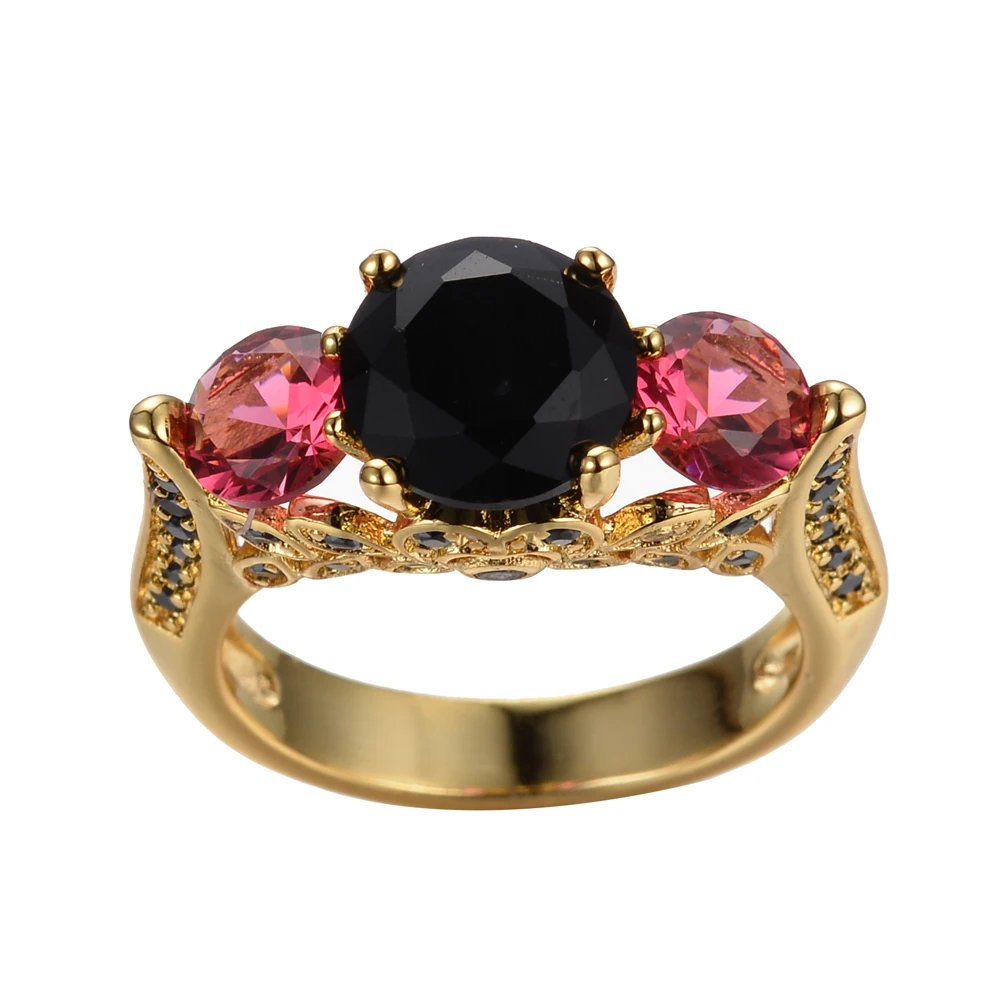 

Luxury Female Black Red Crystal Ring Cute Gold Color Wedding Thin Rings For Women Vintage Bride Round Zircon Engagement Ring