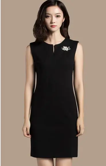 

Women Spring Plus Size Ol Solid Sleeveless Dress Female Summer V-neck Hedging Slim Dresses Lady Autumn Knee Length Dress