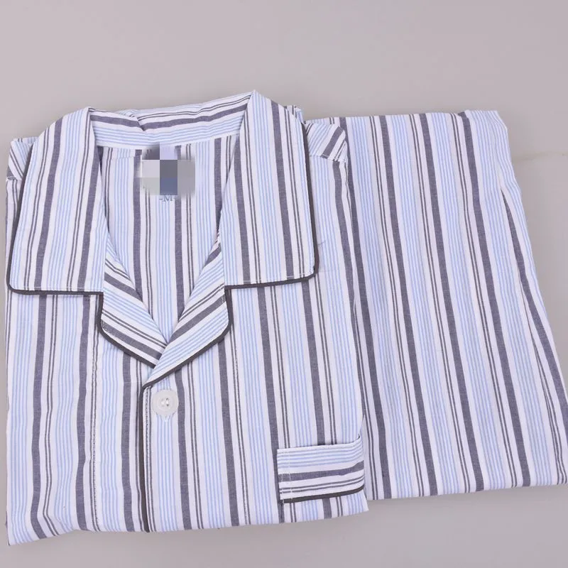 Men's Woven Cotton pijamas  Fabric Cardigan Style Long Sleeve Trousers Men Lounge sleep Pajama set