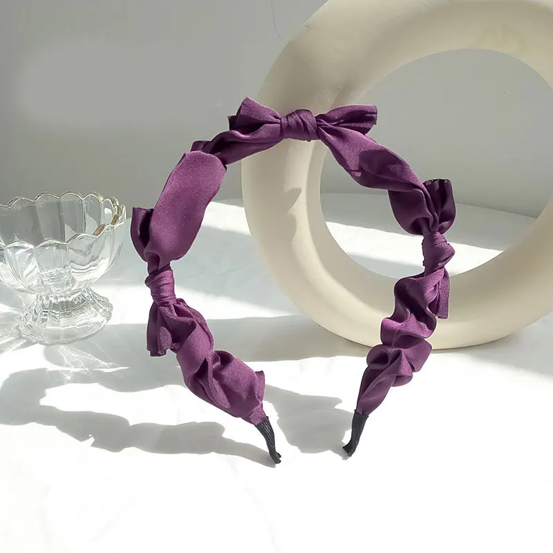 

Bowknot satin folds hair band French temperament simple silk headband for ins girl sweet hair Hoop hair accessories