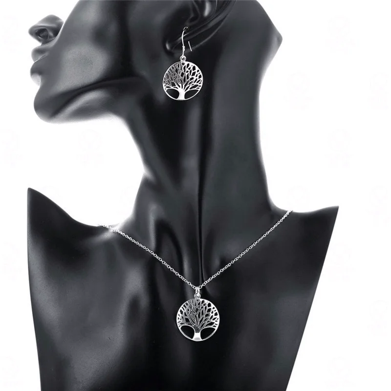 Элегантное серебряное ожерелье с подвеской/серьги/браслет/кольцо из дерева