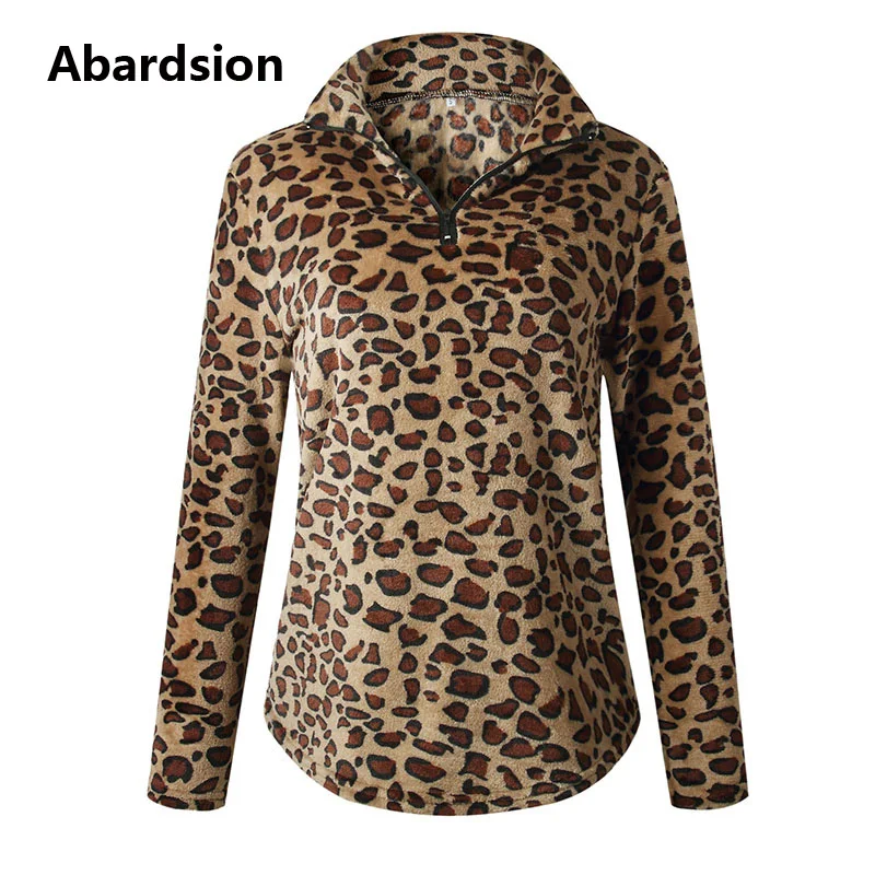 Dark Khaki Abardsion зимняя теплая флисовая толстовка с капюшоном с леопардовым принтом, Женская толстовка, модная женская плюшевая пушистая толстовка на молнии - Цвет: Dark Khaki