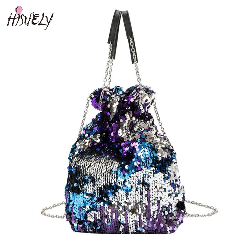 

2023 Women Bag Girl Sequined Bucket Bags Fashion Bling Sequins Shoulder Bag Female Chain Drawstring Bag bolsa Women Handbags