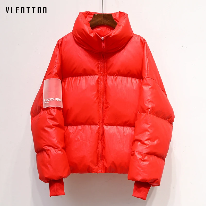 Зимняя Глянцевая пуховая парка 2019 женские куртки красная теплая Толстая