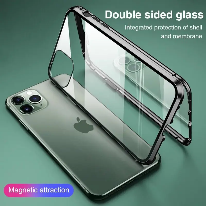 

360 Magnetic Adsorption Metal Case For iPhone 12 11 Pro XS Max X XR Double-Sided Glass Case For iPhone 7 8 6s Plus SE 2020 Cover
