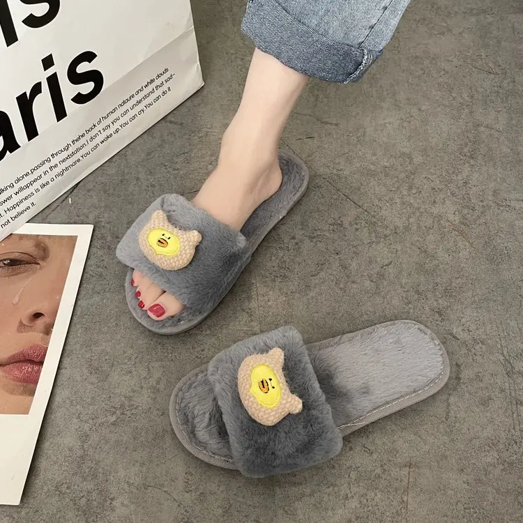 New Autumn and Winter Household Ladies Cotton Slippers Cute Animal Decoration Comfortable Slippers Female Furry Slippers Female