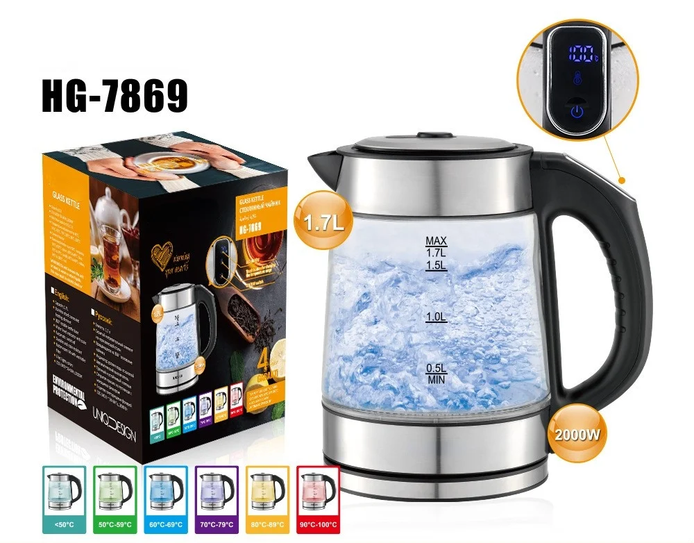 

European standard touch screen glass electric kettle glass kettle color change indicator glass hot kettle
