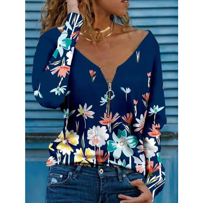 

Винтажный короткий топ в стиле Харадзюку, тонкая рубашка на молнии с V-образным вырезом и длинным рукавом, базовая Повседневная Свободная фу...