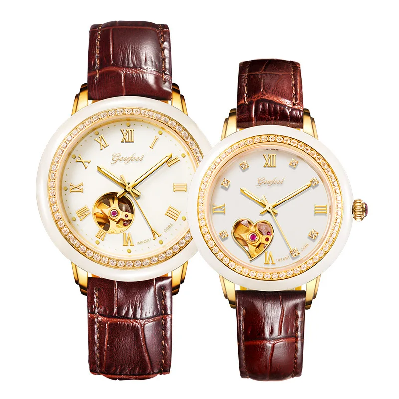 

2020 Rushed Time-limited Goffel's Famous Natural White Jade Watch, Couple Full Automatic Hollow Belt Mechanical Watch