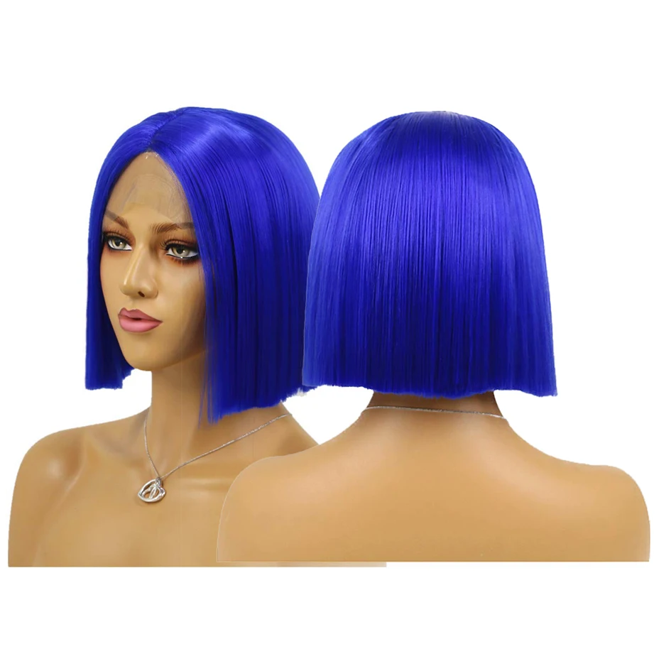 AIMEYA Королевский синий короткие волосы парики средняя часть Синтетические прямые