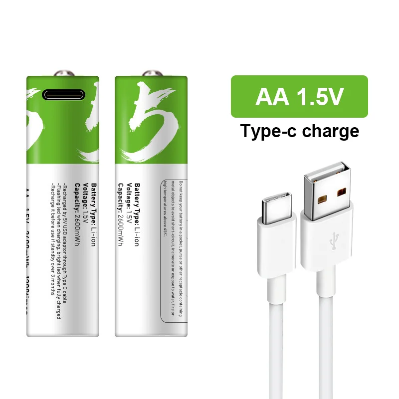 АА перезаряжаемая 1 5 V 2600mWh USB литий ионная аккумуляторная батарея для