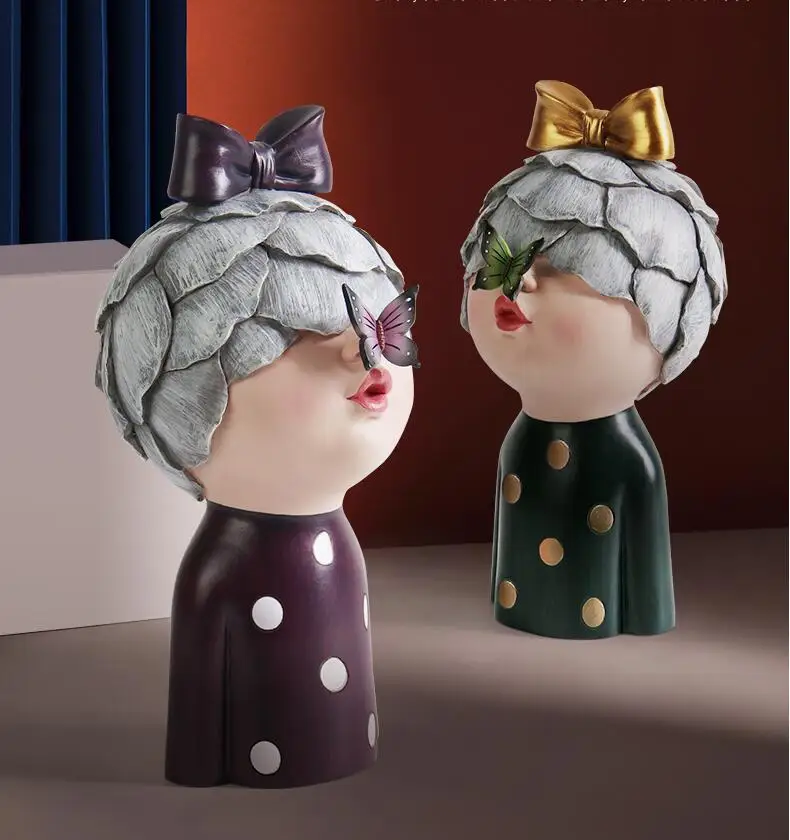 Modern Flower Head Butterfly Girl Resin Accessories Desktop Coffee Table Sculpture Decoration Home Livingroom Figurines Crafts | Дом и сад