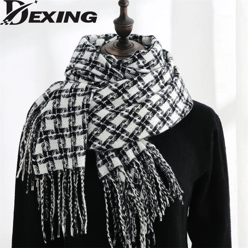 

Кашемировый шарф в клетку, женский зимний Корейский Универсальный двусторонний длинный теплый двухцелевой мужской шарф, 180*70 см
