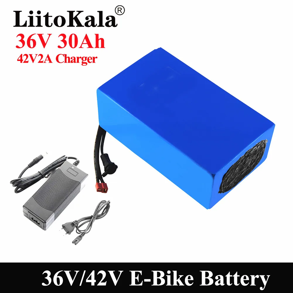 

Литиевый аккумулятор LiitoKala, 36 В, 20 А · ч, 30 А · ч, 25 А · ч, 15 А · ч, 18650, для электрического мотоцикла, скутера с зарядным устройством BMS и 42 в, 2 А