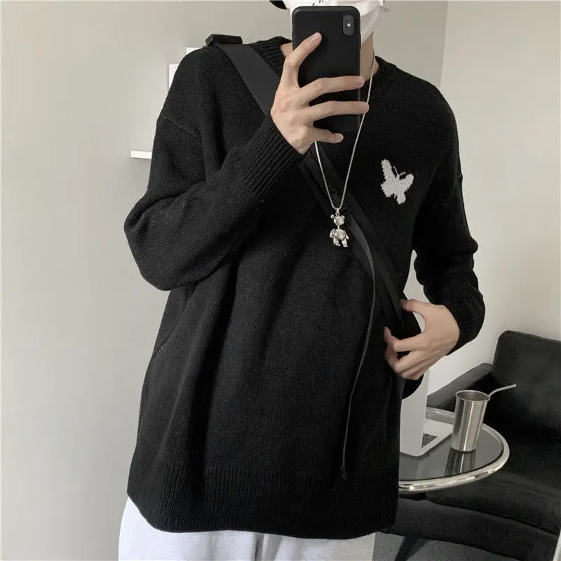 

Lovers Sweater Women Fall/Winter Black O-neck Knitted Pullover Long-Sleeved Korean Jacquard Pattern Men's And Women's Tops