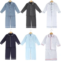 cotton pajamas children clothes long sleeve pjs buttons up toddler sleepwear blank boys pajamas