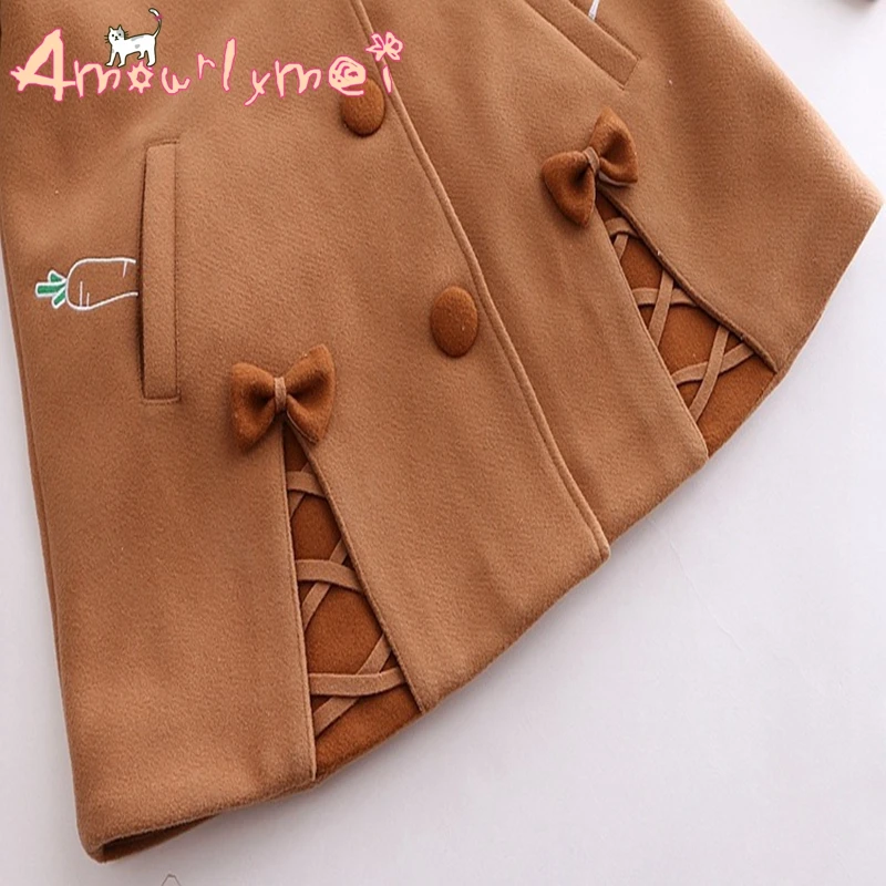 Женское шерстяное пальто с капюшоном Mori Girl Повседневная теплая бархатная куртка