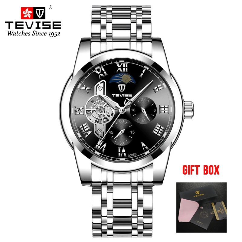 silver black Tevise Топ бренд для мужчин Tourbillon автоматические механические часы Скелет часы для мужчин с автоматическим подзаводом мужские наручные часы Relogio Masculino - Цвет: silver black