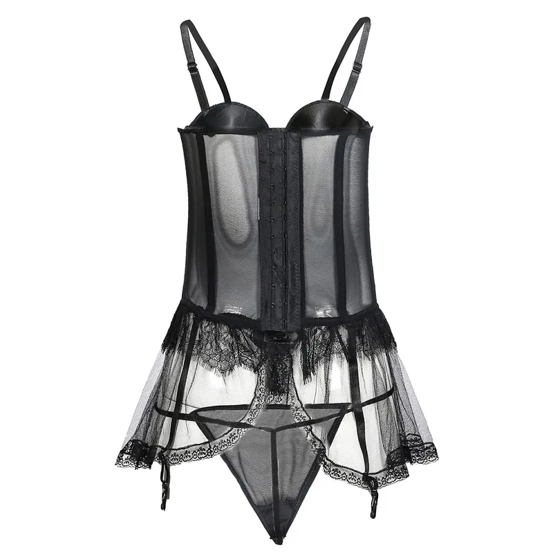 

Plus Size Hot Women One Size Lace Sexy Lingerie Set Sleepwears Babydolls Erotic Strappy Sleep Tops Dresses Panty Black Nightwear