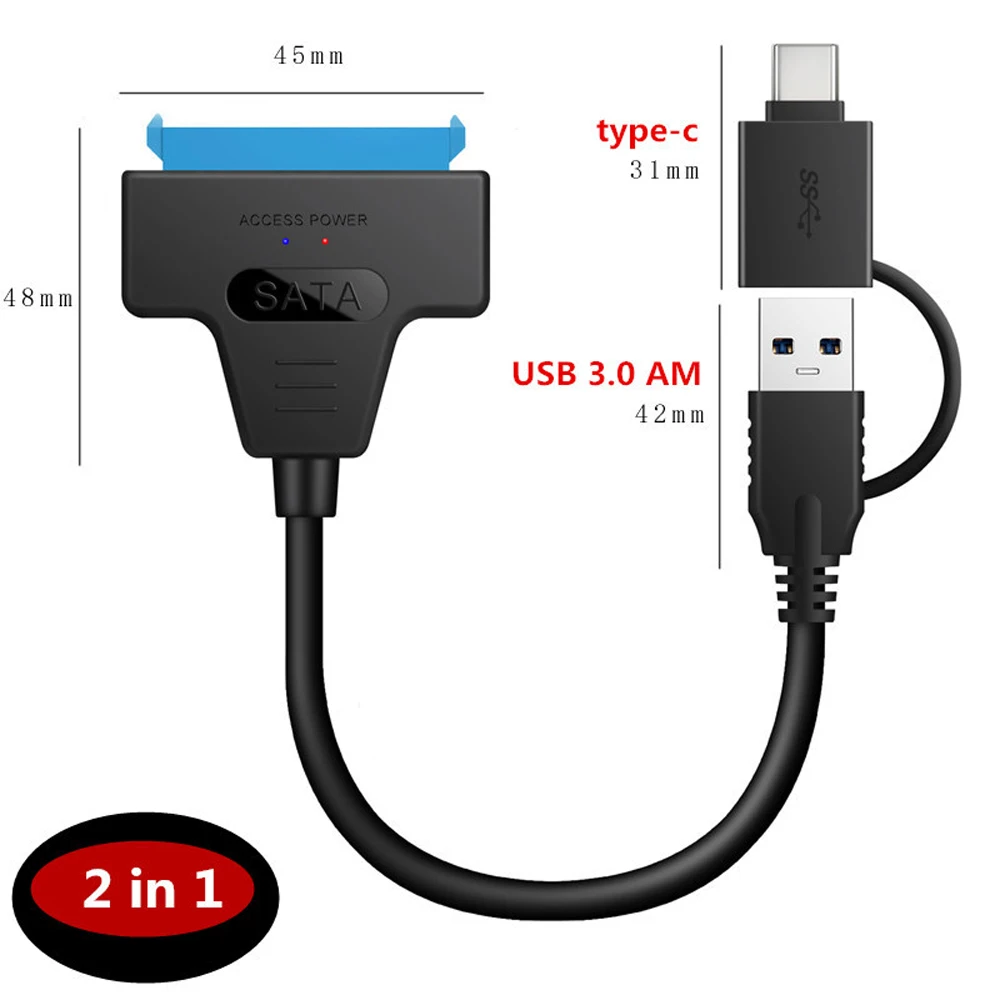 

2 in 1 USB 3.0 and type-c To SATA 22 Pin 2.5 Inch Hard Disk Driver SSD Adapter Cable Converter