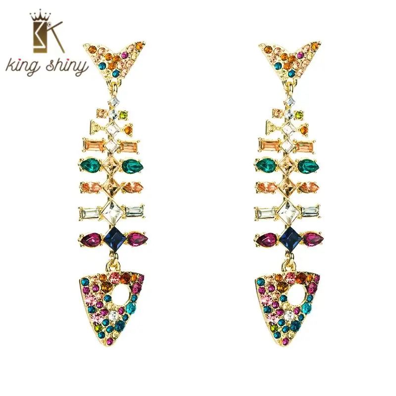 

Exaggerated Fish Bone Dangle Earrings for Woman Elegant Colorful Crystal Statement Drop Earring Female Party Ear Jewelry Brincos