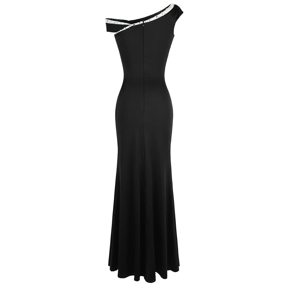 Женское длинное облегающее платье Angel fashions Черное вечернее с рукавами крылышками
