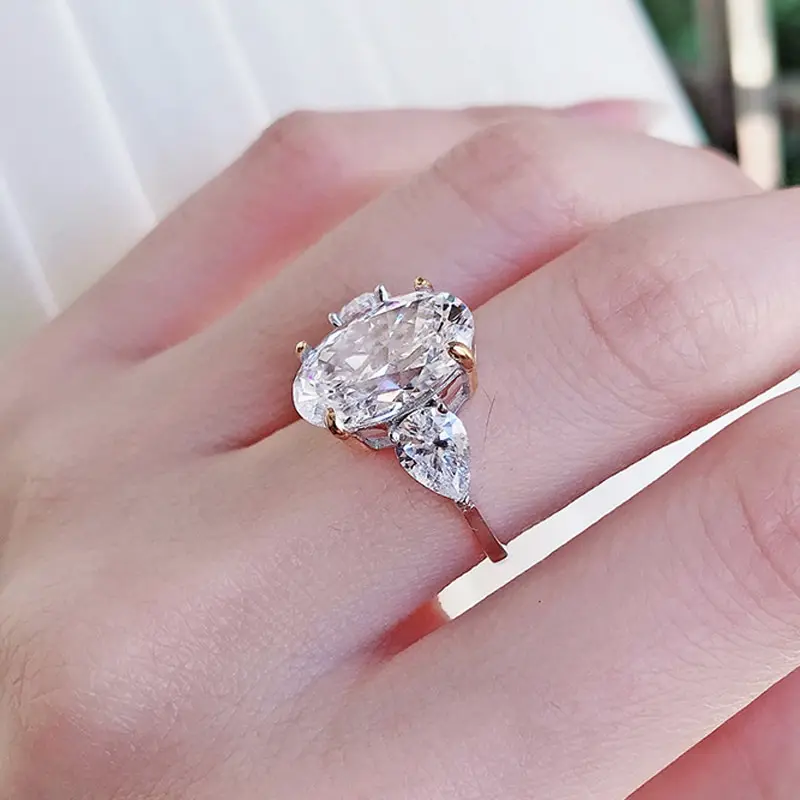 

Jazaz Fine 100% 925 Sterling Silver Oval Pink Yellow White High Carbon Diamond Wedding Anniversary Rings Women Sparkling B0436