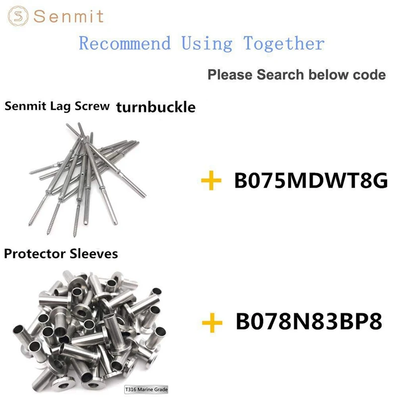 

64Pcs Stainless Steel Protector Sleeves & 20Pcs Lag Screw Stud Thread Fitting Terminal for 1/8 Inch Cable Railing , Wood Posts