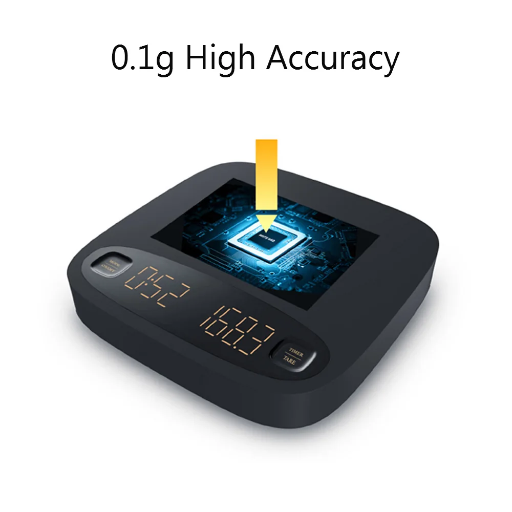Electronic coffee scale and kitchen 2kg 0.1g LCD with timer usb charging weighing tool | Инструменты