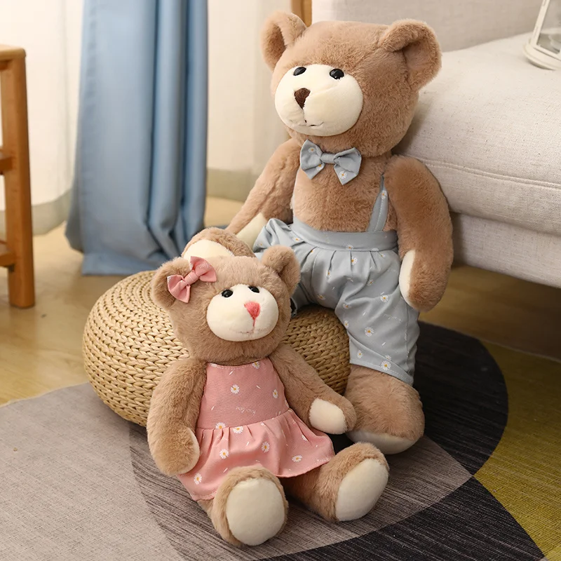 

38/55cm Cute Cartoon Gentle Couple Bear Plush Toys Stuffed Soft Lovely Animals Pillow Dolls Decor For Kids Girls Birthday Gifts