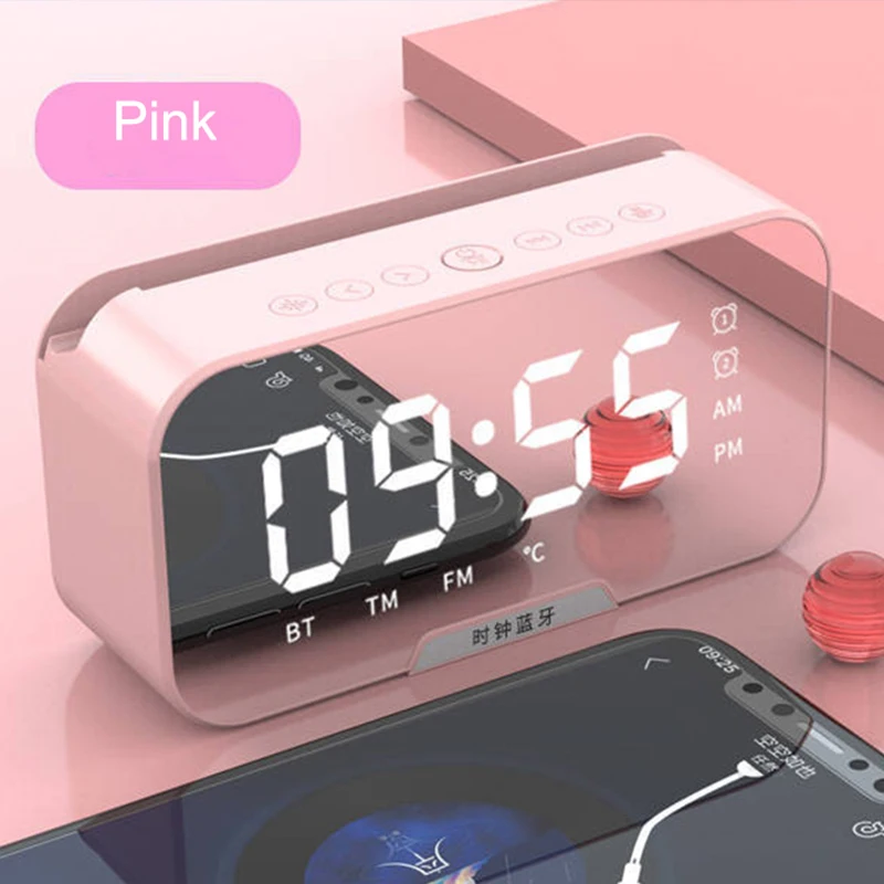 

cute pink bluetooth speaker With microphone wireless speakers Alarm clock FM stereo subwoofer portable Support TF card for phone