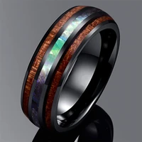 8mm black rings simple wood grain design stainless steel wedding band men jewelry lover gift