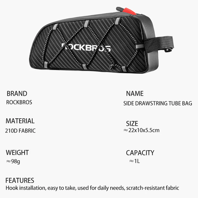 

ROCKBROS Bike Bag Waterproof Reflective Front Top Frame Tube Bag Large Capacity Ultralight Bicycle Bag Cycling Pannier Bag 1L