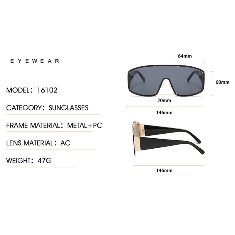 

Ladies One Piece Goggles One-piece Sunglasses Female Personality Large Frame Ins Sunglasses Multi-rivet Personality Glasses