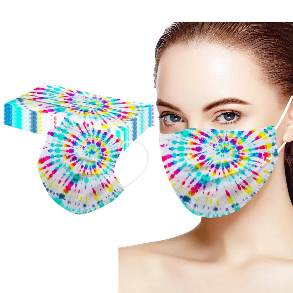 

50pcs Adult Floral Printed Mask Mouth-muffle Disposable Colorful Flower Pattern Mask 3 Layer Ply Meltblown Cloth Filter Facemask