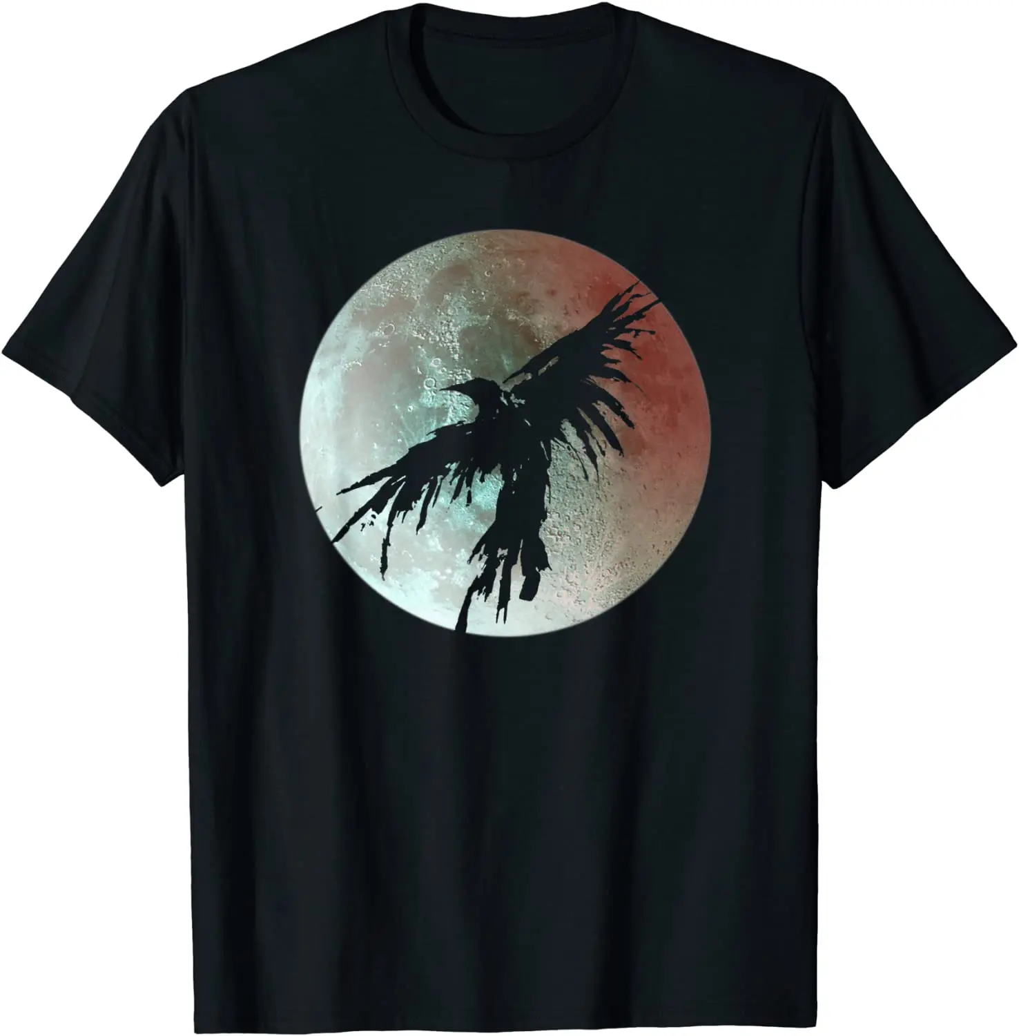 

Crow Raven Shirt Distressed Flying Bird Full Moon Tee Shirt