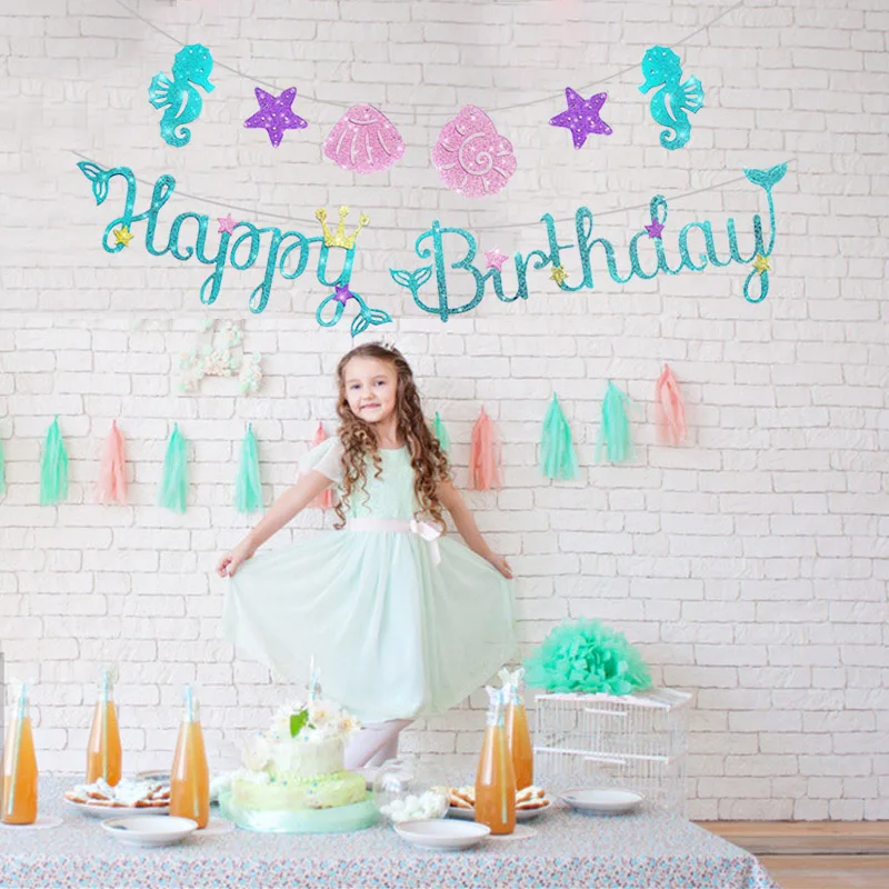 

JQSYRISE 1 комплект ракушки для хвоста русалки морской кончик баннер на день рождения для будущей мамы девочки Русалка вечеривечерние флажки гирлянда поставки флага