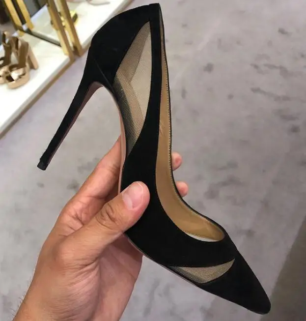 Женские туфли с острым носком Moraima офисные на высоком каблуке сетчатые Лоскутные