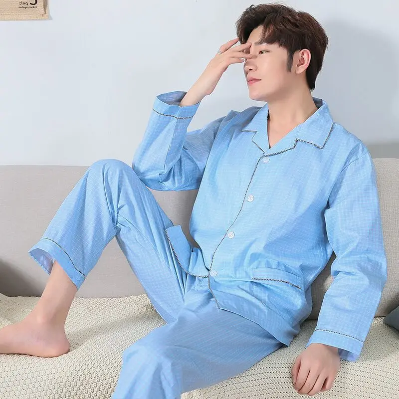 Мужская пижама одежда для сна Хлопковая осенне зимняя Пижама детской одежды в
