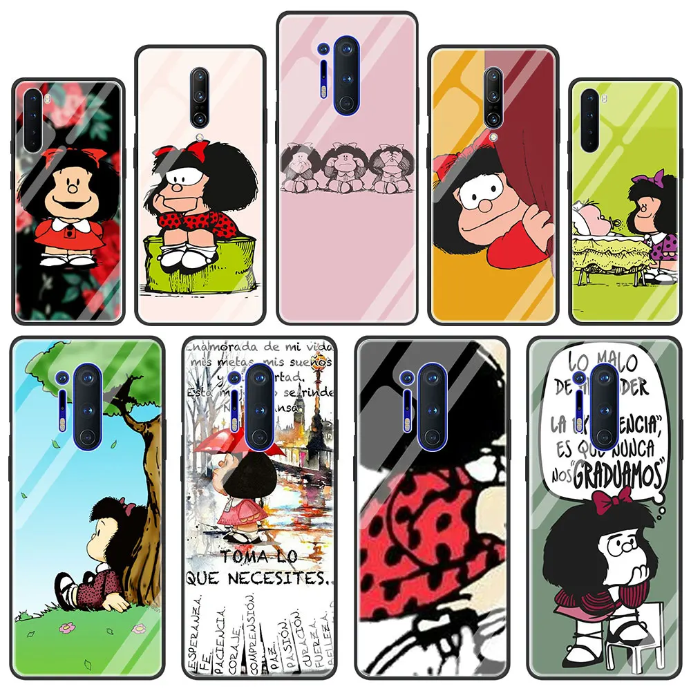 

Hot Sale Mafalda Tempered Glass Phone Case for OnePlus 8 Nord 7 7T 9 Pro 8T 5G Z 9R Cover for 1+ 7pro 8Nord5G Shell Coque