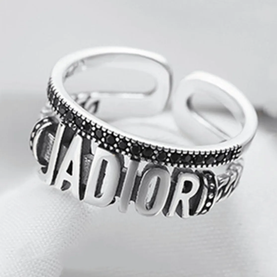 

Jadlor Letters Set With Diamonds Gift Wholesale Hip Hop Hippie Jewelry Resizable Rings For Women Multilayer Goth Ring