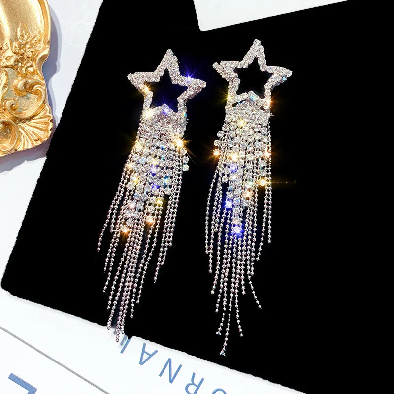 FYUAN модные длинные кисточки кристаллы Серьги для женщин бижутерия Роскошные блестящие золотистые стразы Висячие серьги ювелирные изделия