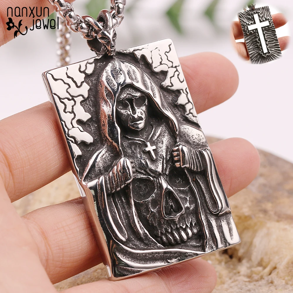 Крест сатаны смерти кулон череп скелет ожерелье под старину серебряного цвета