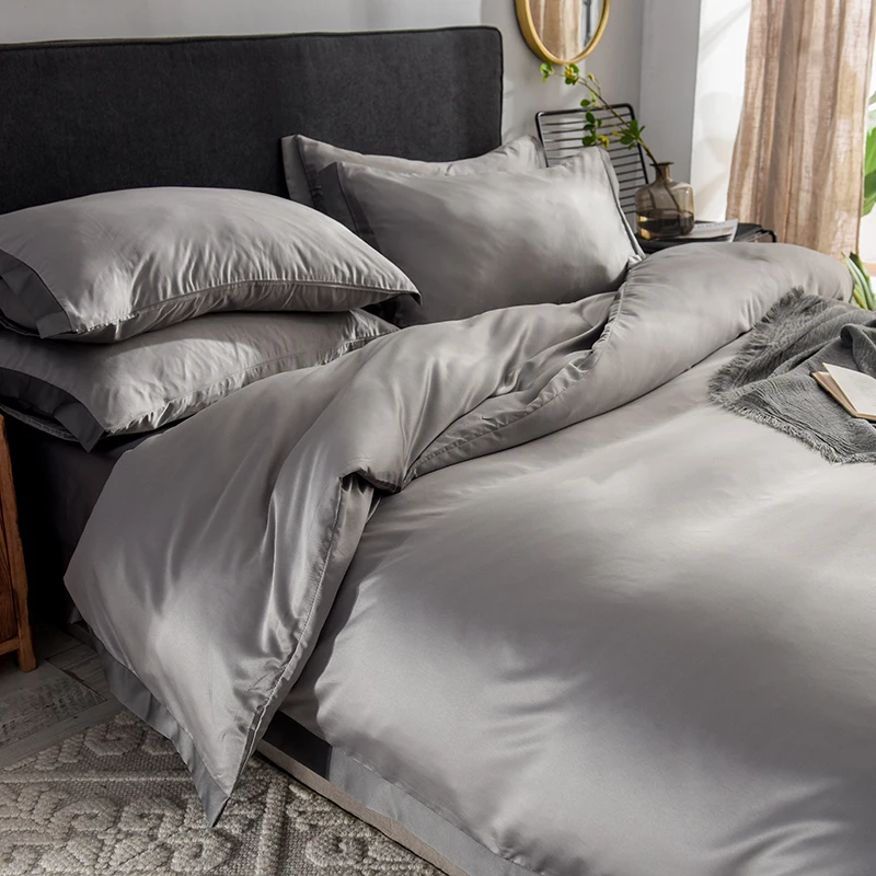 Liv-Esthete роскошный Шелковый серый комплект постельного белья Love Home шелковистый пододеяльник плоский лист комплект постельного белья двойная королева король постельное белье