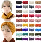 Модная осенне-зимняя однотонная вязаная крючком Женская эластичная повязка для волос с перекрестным узлом милая девушка теплый аксессуар для волос