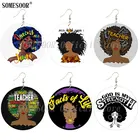 Деревянные серьги-капли SOMESOOR для образованных учителей, Черная Королева, Бог мой силы, искусство росписи, большие деревянные, подарок для женщин, ювелирные изделия с петлями